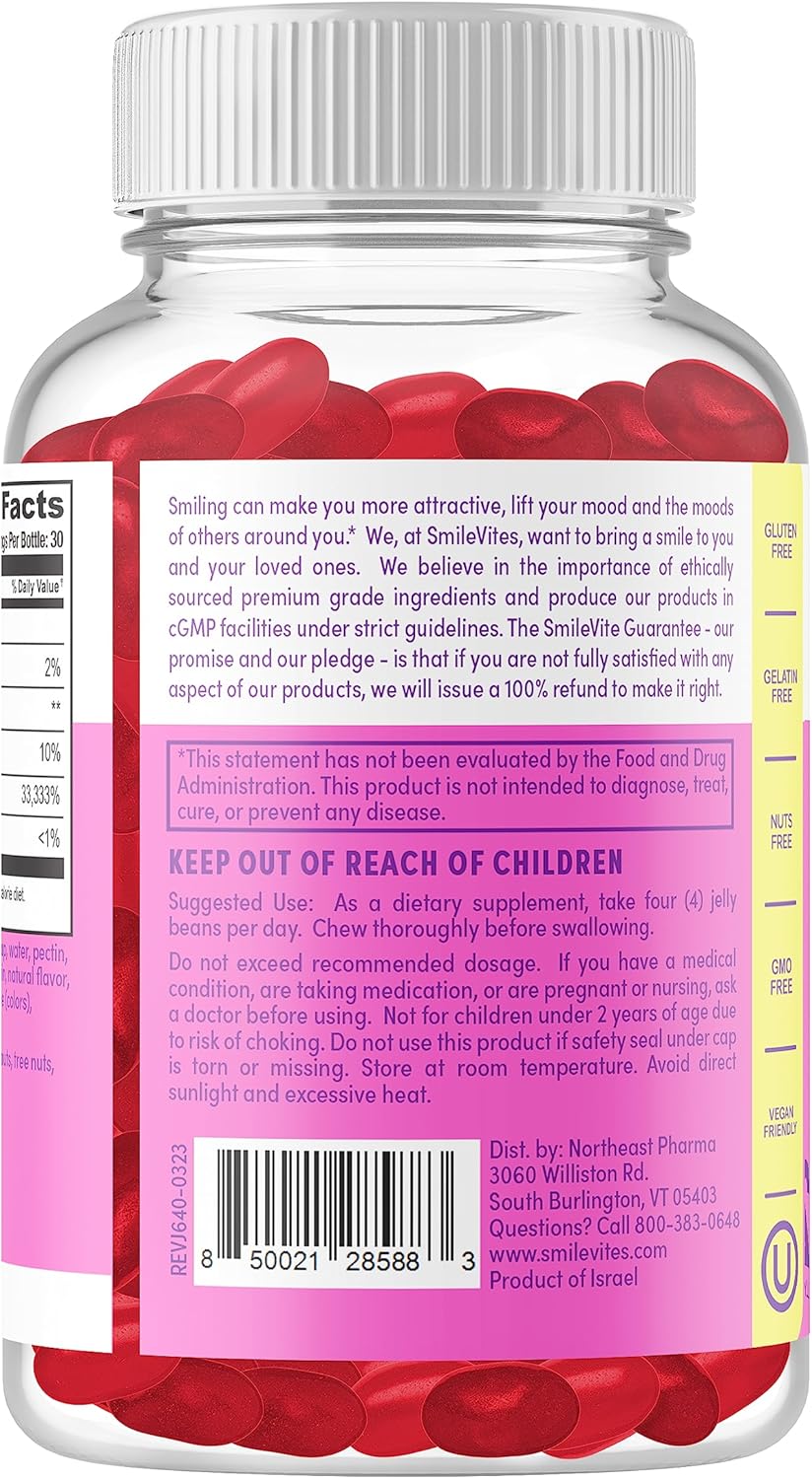 Heartland Pharma Biotin 10,000 MGC Jelly Beans - Hair, Skin & Nails Support - Vegan, Gluten-Free, Non-GMO - Strawberry Flavor - 120 Count