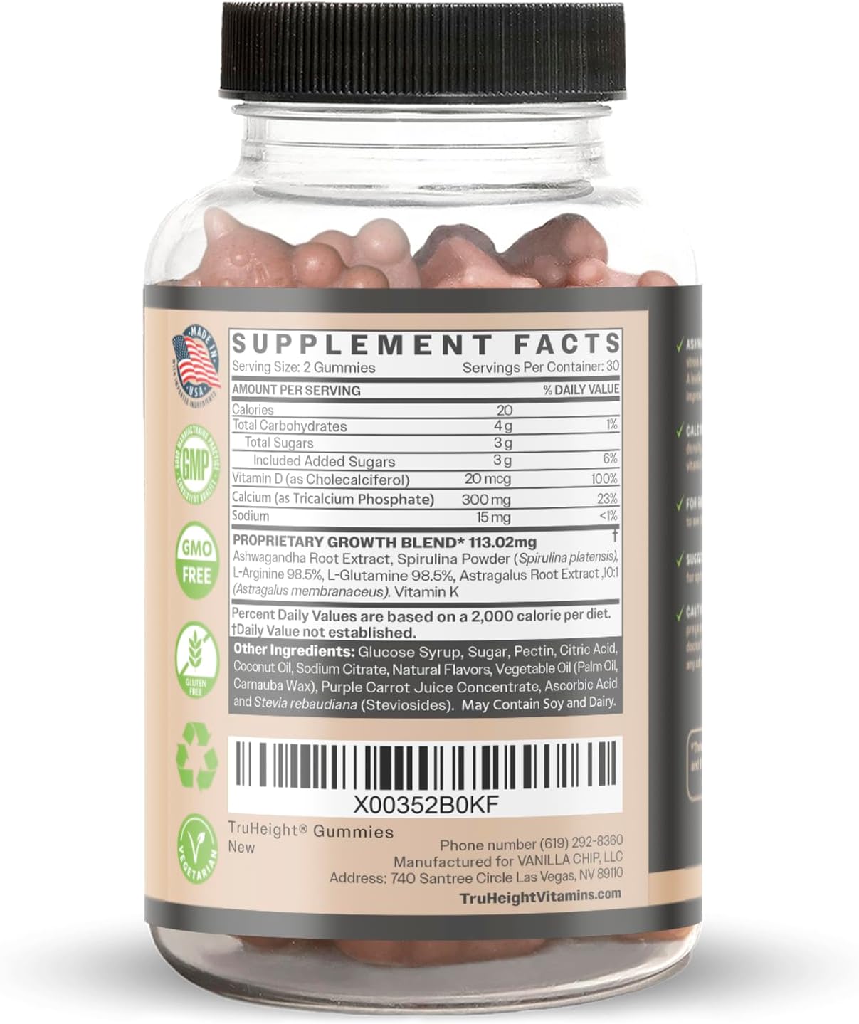 Height Growth Gummies for Kids & Teens - Pediatric Recommended with Ashwagandha & Calcium - Peak Height Increase Vitamins for Ages 5+