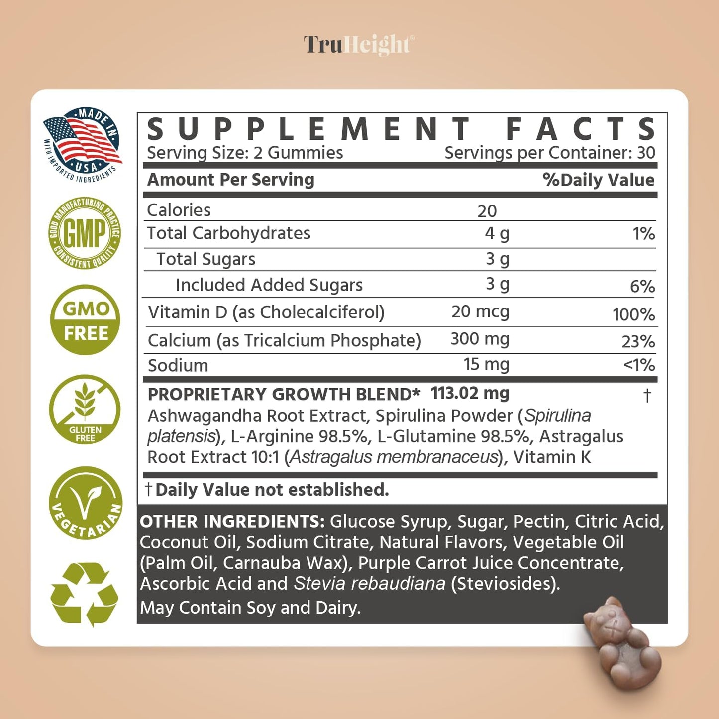 Height Growth Gummies for Kids & Teens - Pediatric Recommended with Ashwagandha & Calcium - Peak Height Increase Vitamins for Ages 5+