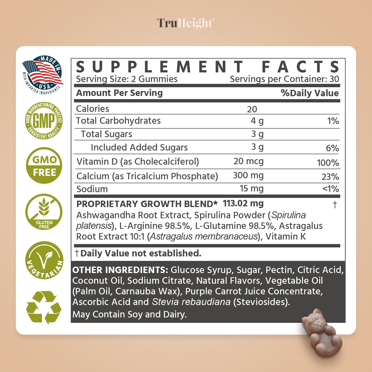 Height Growth Gummies for Kids & Teens - Pediatric Recommended with Ashwagandha & Calcium - Peak Height Increase Vitamins for Ages 5+