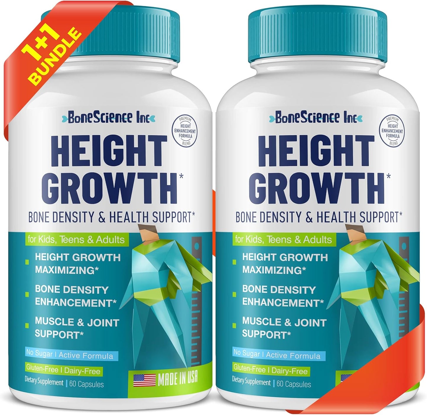 Height Growth Maximizer Pack of 2 - Natural Bone Growth Pills for Adults, Teens & Kids - Made in USA - Vitamins for Boys & Girls to Grow Taller
