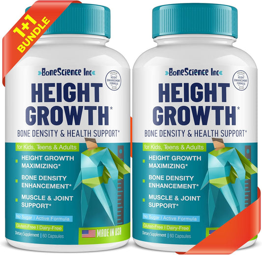 Height Growth Maximizer Pack of 2 - Natural Bone Growth Pills for Adults, Teens & Kids - Made in USA - Vitamins for Boys & Girls to Grow Taller