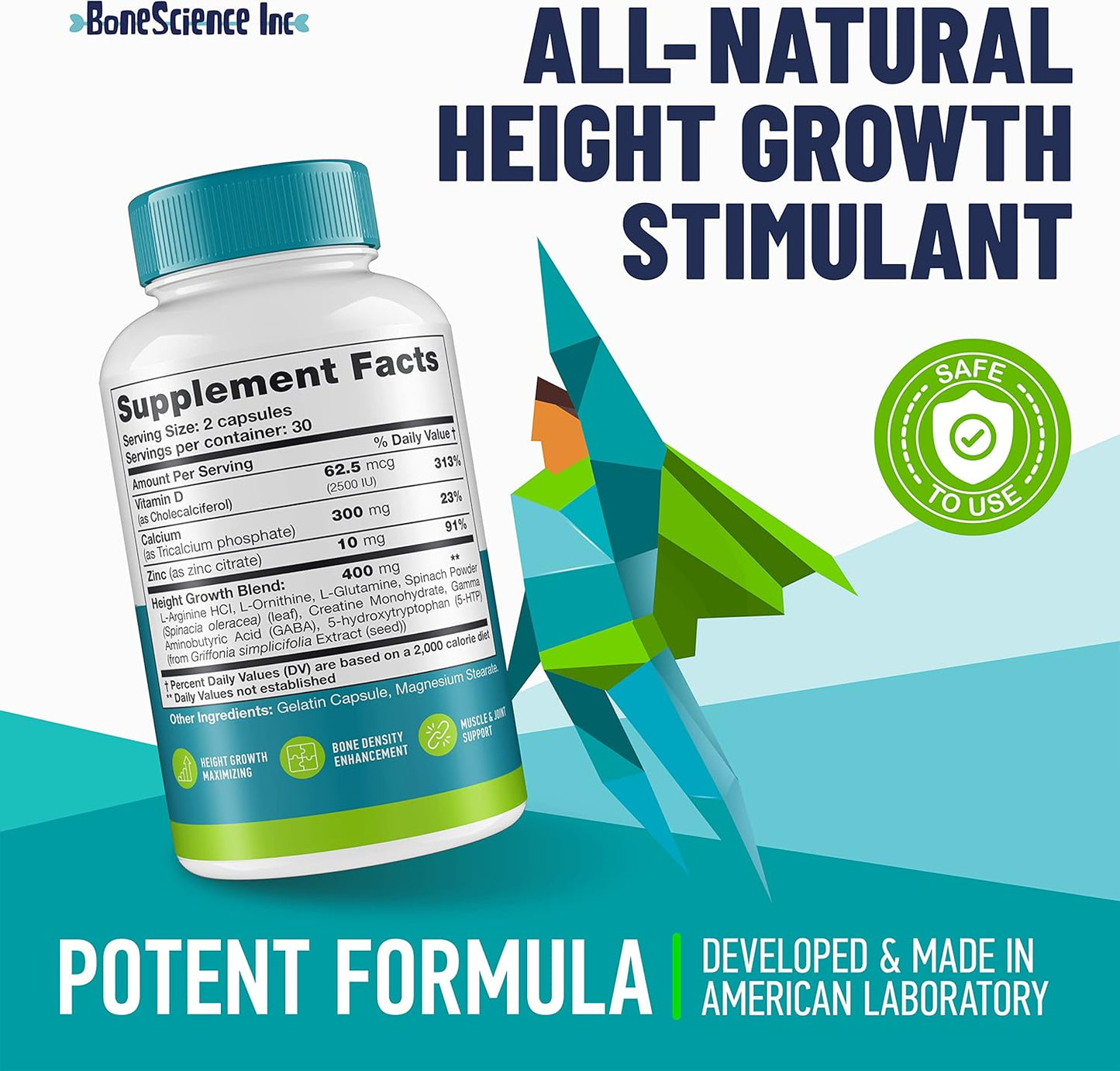 Height Growth Maximizer Pack of 2 - Natural Bone Growth Pills for Adults, Teens & Kids - Made in USA - Vitamins for Boys & Girls to Grow Taller