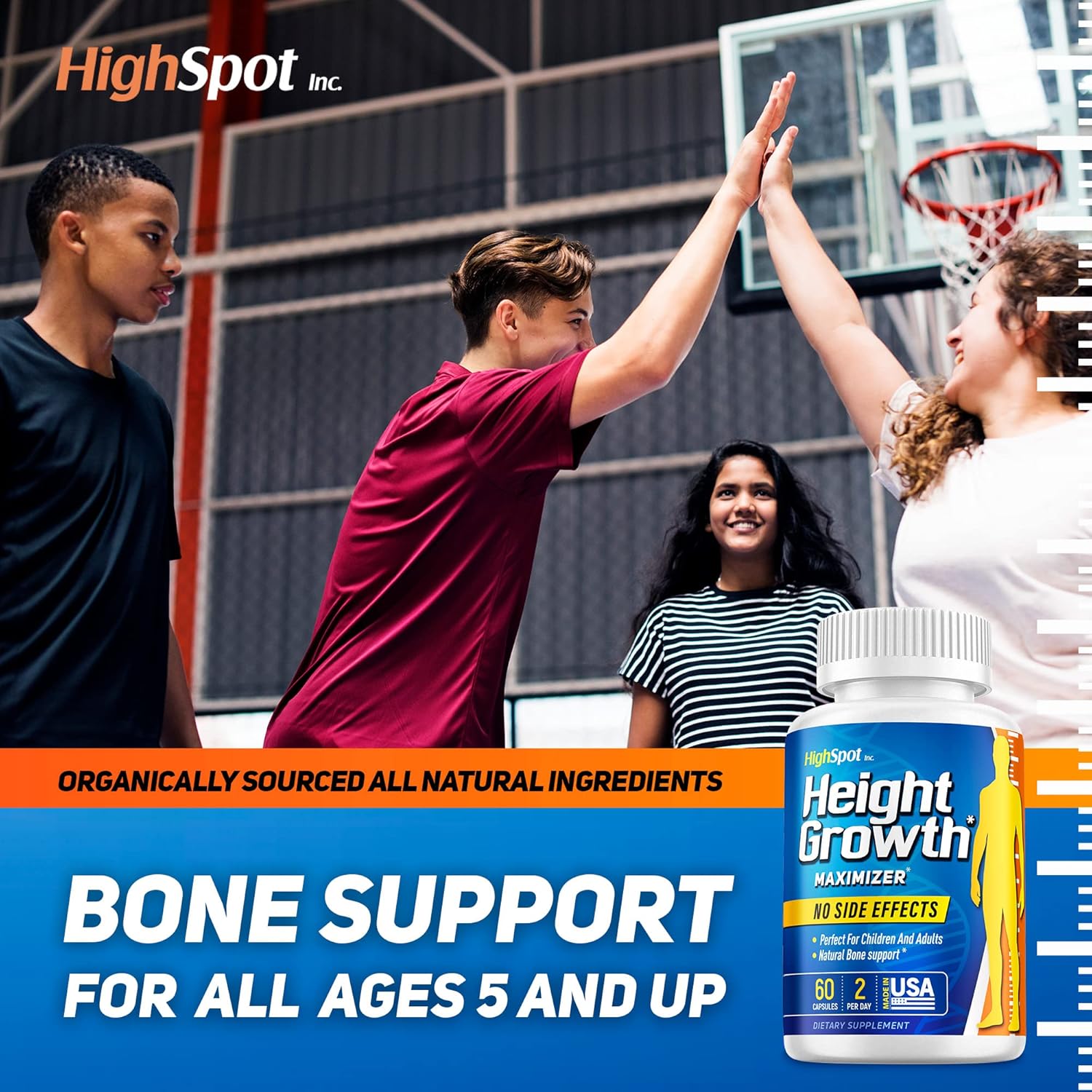 Height Growth Maximizer Supplement with Calcium, Vitamin D3, B1, B2 - Grow Taller and Strengthen Bones - USA Made - White Color