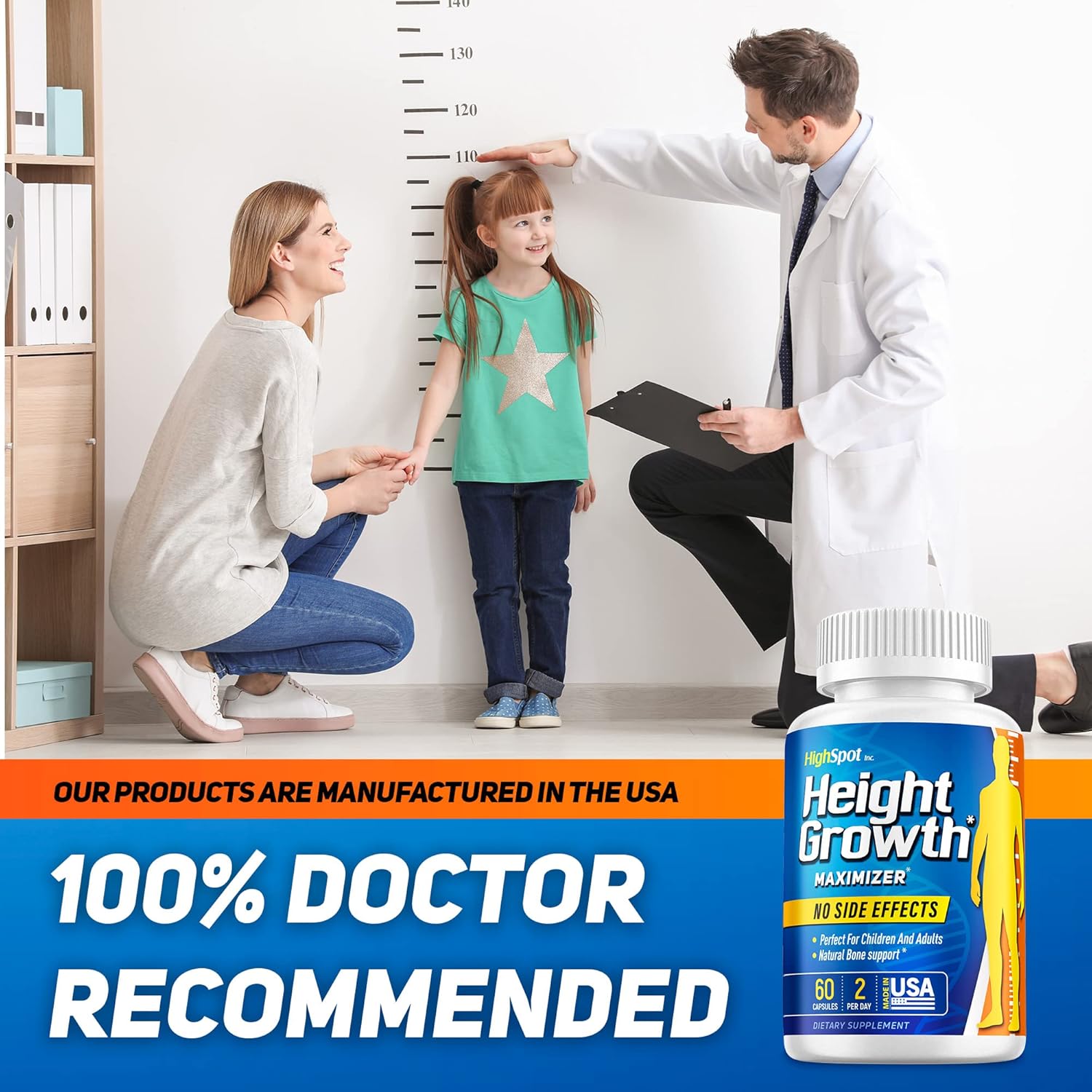 Height Growth Maximizer Supplement with Calcium, Vitamin D3, B1, B2 - Grow Taller and Strengthen Bones - USA Made - White Color
