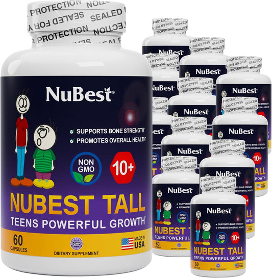 Height Growth Supplement for Children & Teens Who Drink Milk Daily - NuBest Tall 10+ - 12 Pack for Height Increase - Calcium, Vitamins, Minerals - 12 Month Supply