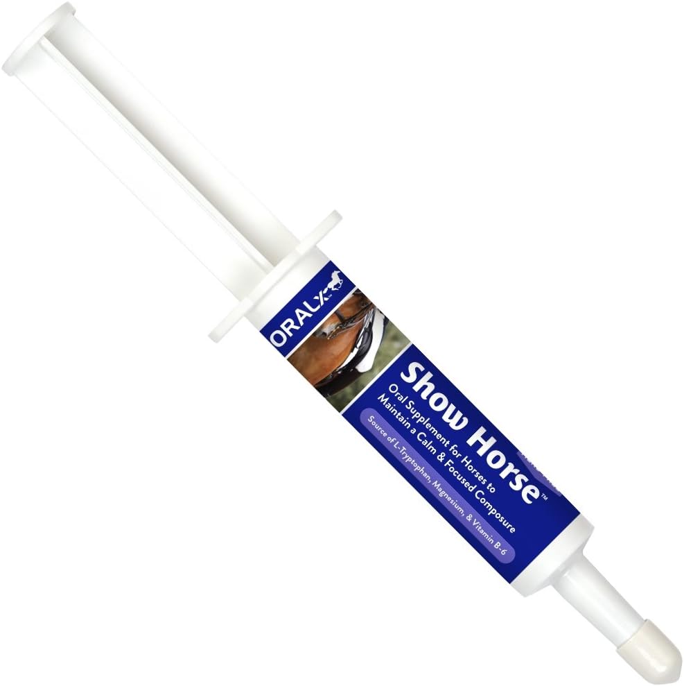 Herb-Free Calming Paste for Show Horses - L-Tryptophan, Vitamins & Minerals - 1.2 Oz Easy-Dose Syringe - USA-Made