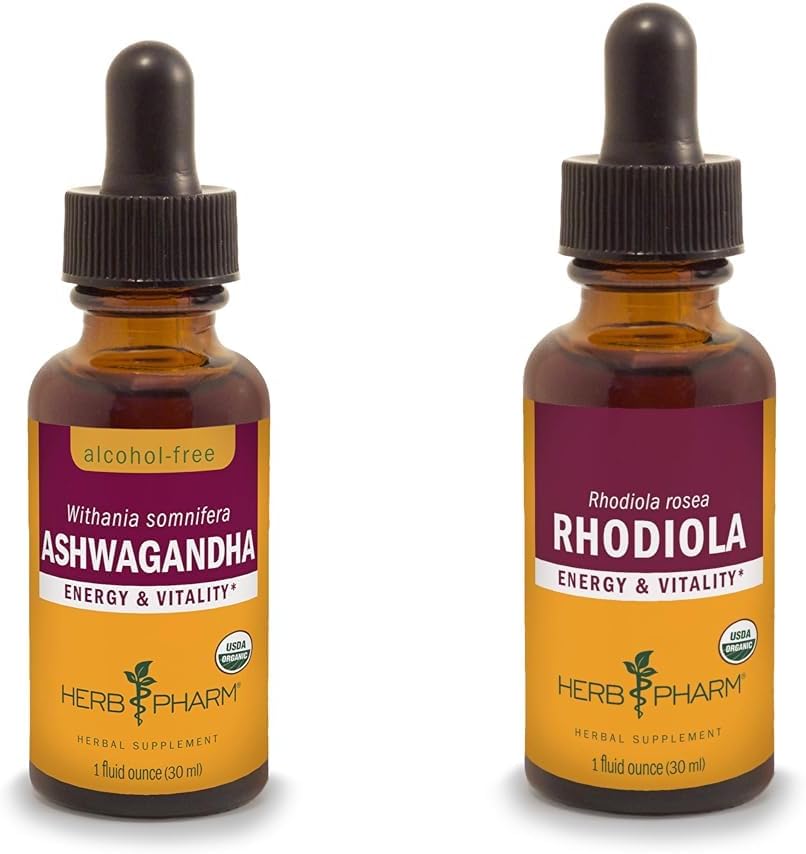 Herb Pharm Ashwagandha & Rhodiola Energy Boost Extracts, Alcohol-Free & Organic, 1 Oz Each