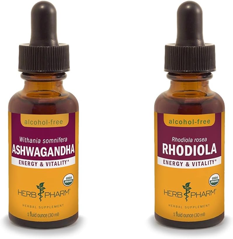 Herb Pharm Ashwagandha & Rhodiola Extracts Combo Pack for Energy & Endurance, 1 Oz Each