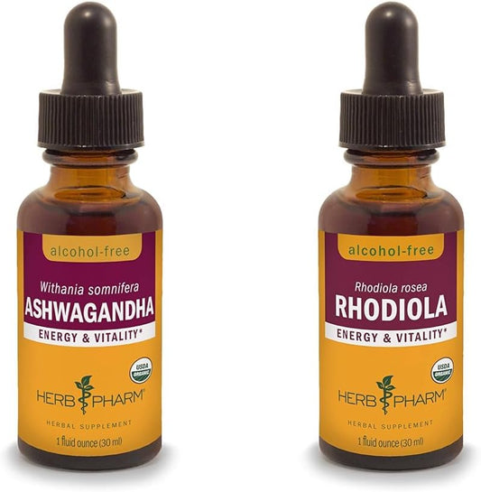 Herb Pharm Ashwagandha & Rhodiola Extracts Combo Pack for Energy & Endurance, 1 Oz Each