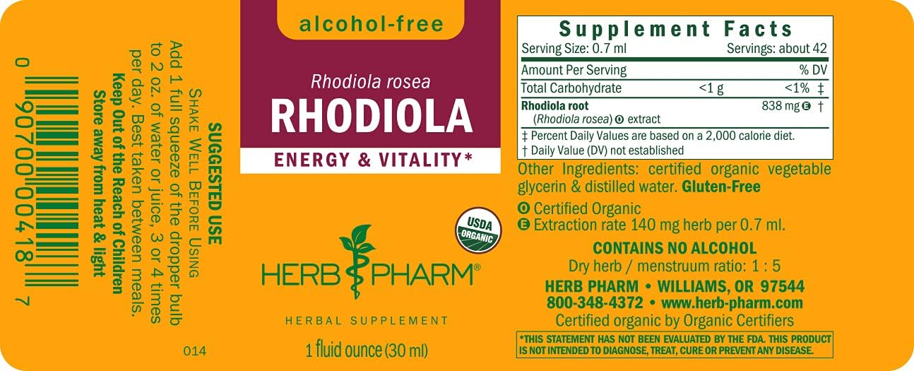 Herb Pharm Ashwagandha & Rhodiola Extracts Combo Pack for Energy & Endurance, 1 Oz Each