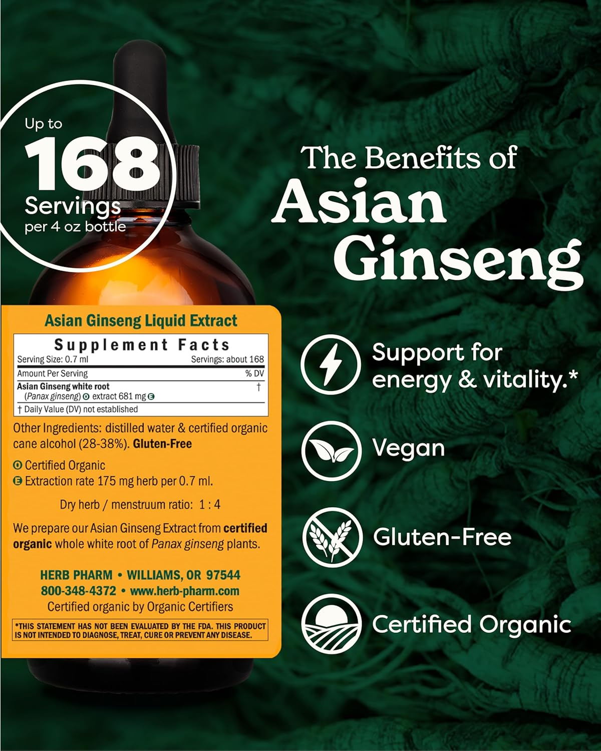 Herb Pharm Panax Ginseng Liquid Extract - Energy and Stamina Booster - 4 oz
