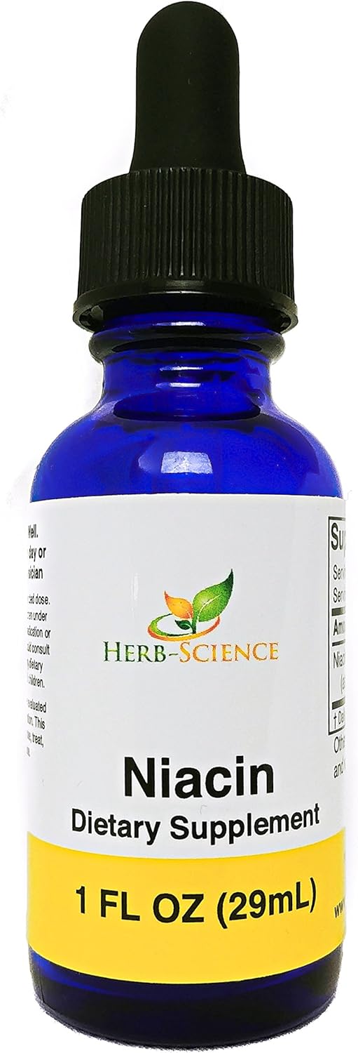 Herb-Science Liquid Vitamin B3 Drops - Cold Processed Niacin Supplement for Tongue & Skin - Vegan, Non-Alcoholic, Quality Tested - 1 Fl. Oz