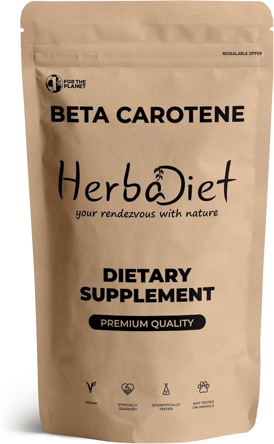 Herbadiet Beta Carotene Powder 10% Vitamin A 25000 IU | Antioxidant Supplement for Immune System Support, Healthy Vision, Eyes & Skin | 100% Natural Betacarotene (1.76 oz - 50g)