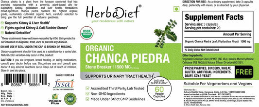 Herbadiet Organic Stone Breaker Chanca Piedra Capsules - Kidney Cleanse & Gallbladder Support Formula