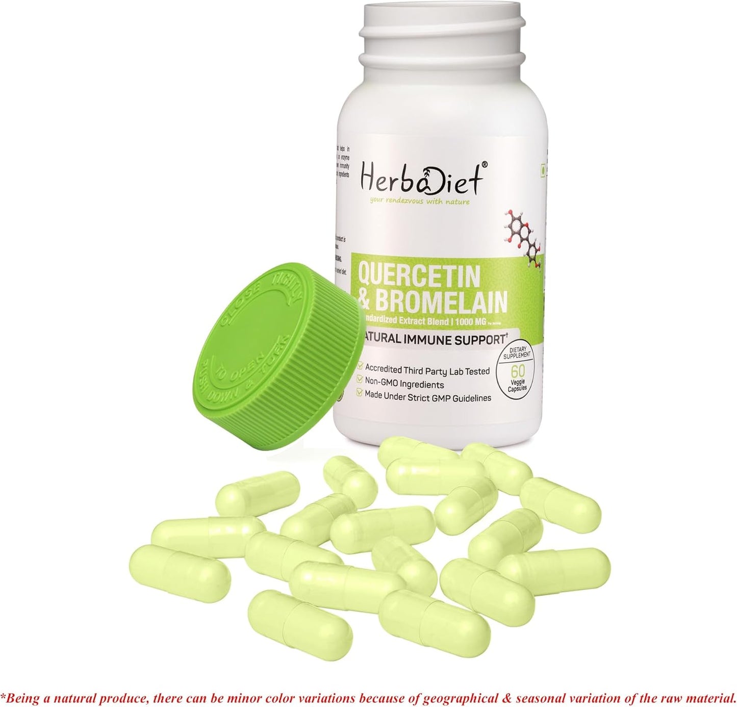 Herbadiet Quercetin with Bromelain 500mg Capsules - Immune & Heart Health Support Supplement (120 Capsules)