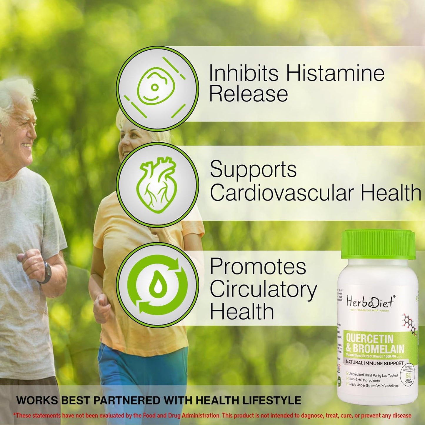 Herbadiet Quercetin with Bromelain 500mg Capsules - Immune & Heart Health Support Supplement (120 Capsules)