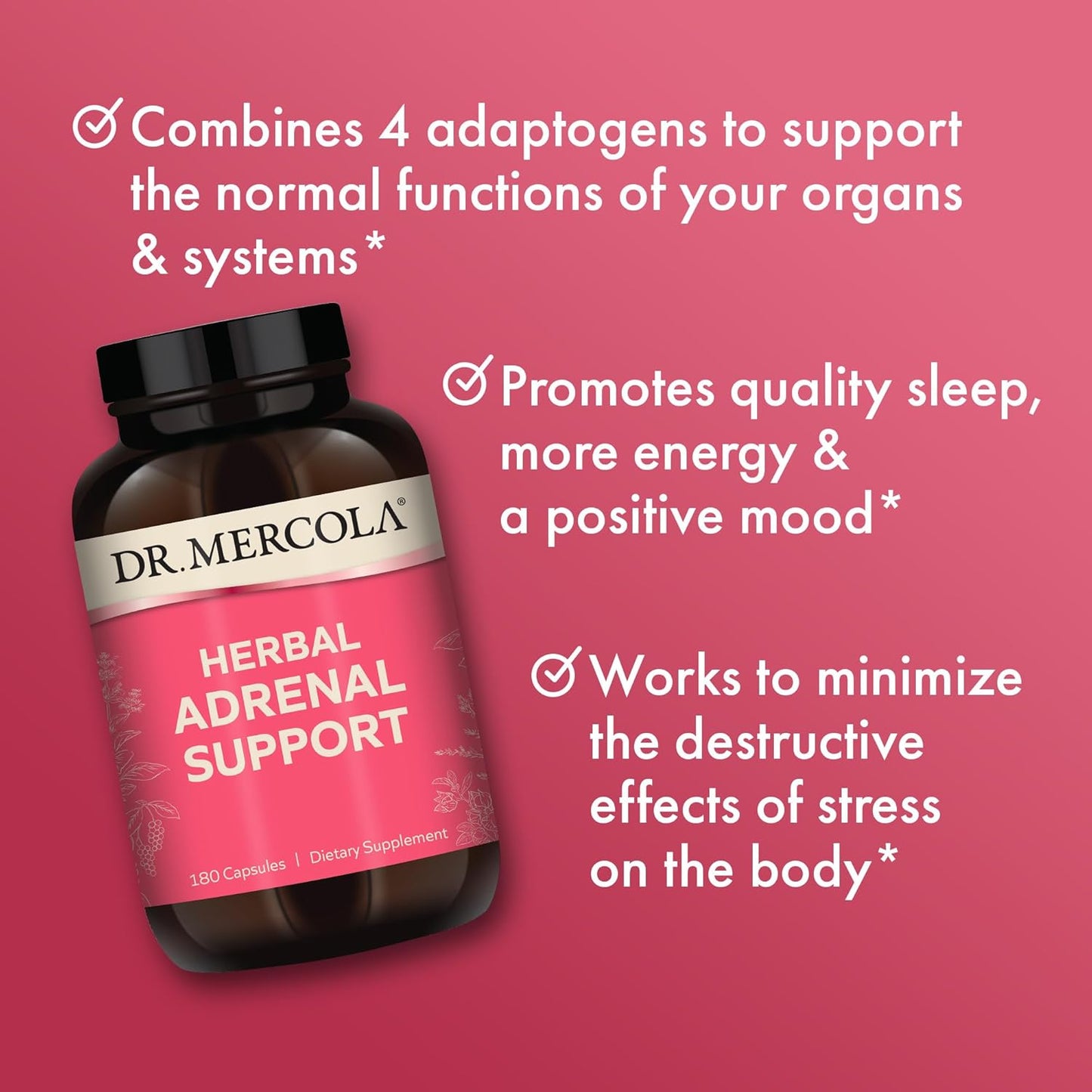 Herbal Adrenal Support by Dr. Mercola - 90 Servings (180 Capsules) - Mood & Stress Management Dietary Supplement - Non-GMO
