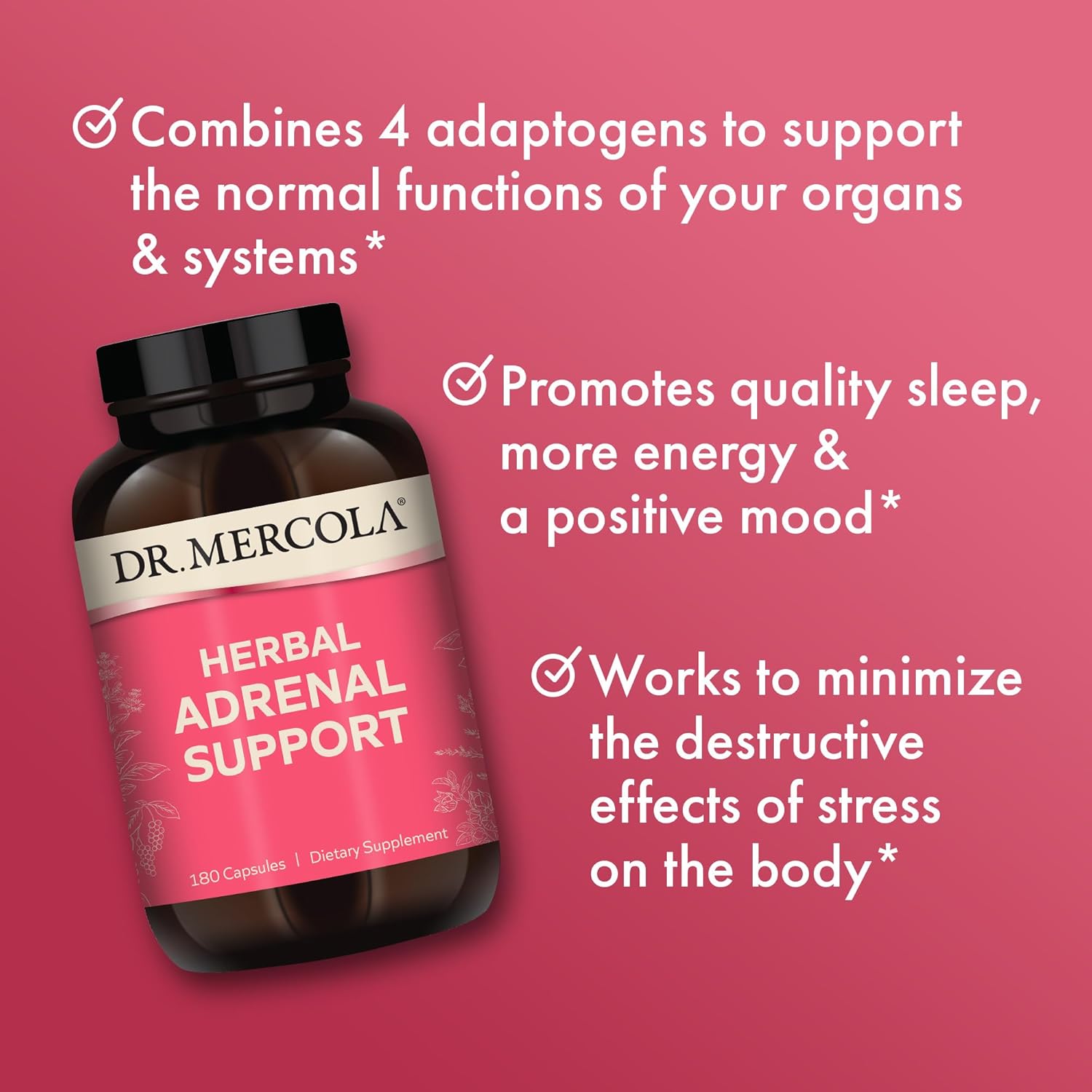 Herbal Adrenal Support by Dr. Mercola - 90 Servings (180 Capsules) - Mood & Stress Management Dietary Supplement - Non-GMO