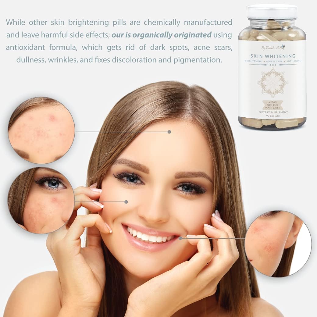 Herbal-avRay Glutathione Skin Whitening Pills with Collagen - Natural Lightening Supplement for Acne Scars & Dark Spots, Anti-Aging Antioxidants - 90 Vegan Capsules