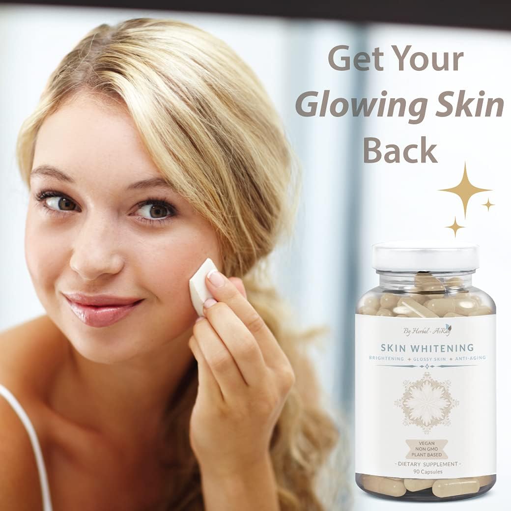 Herbal-avRay Glutathione Skin Whitening Pills with Collagen - Natural Lightening Supplement for Acne Scars & Dark Spots, Anti-Aging Antioxidants - 90 Vegan Capsules
