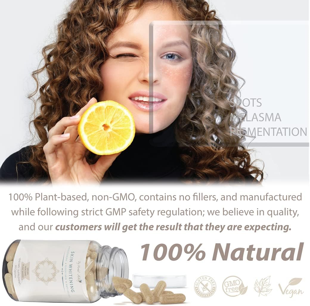 Herbal-avRay Glutathione Skin Whitening Pills with Collagen - Natural Lightening Supplement for Acne Scars & Dark Spots, Anti-Aging Antioxidants - 90 Vegan Capsules
