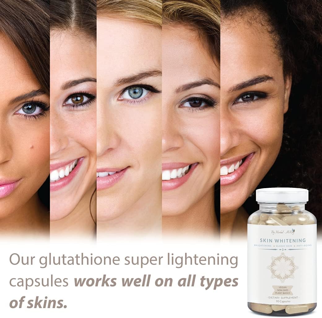 Herbal-avRay Glutathione Skin Whitening Pills with Collagen - Natural Lightening Supplement for Acne Scars & Dark Spots, Anti-Aging Antioxidants - 90 Vegan Capsules