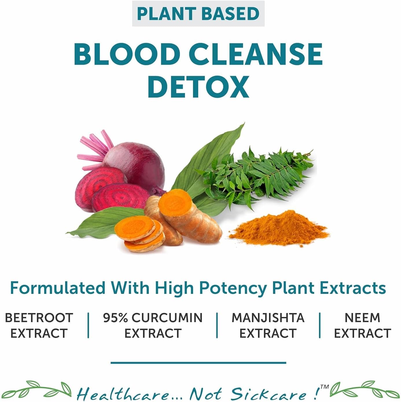 Herbal Blood Purifier with Curcumin, Beetroot, Manjistha & Neem Extracts - Detox & Skin Radiance - 60 Tablets