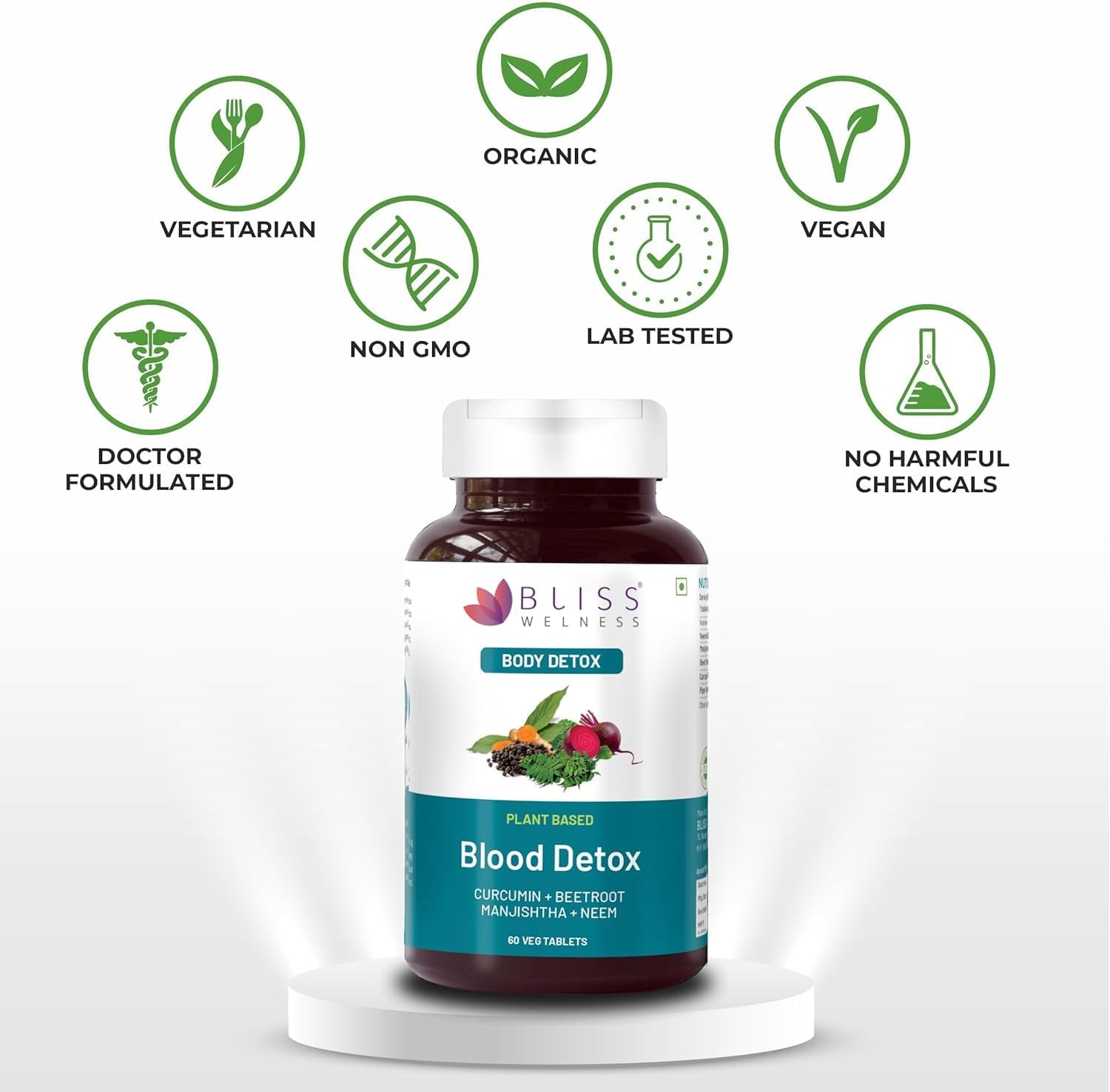 Herbal Blood Purifier with Curcumin, Beetroot, Manjistha & Neem Extracts - Detox & Skin Radiance - 60 Tablets