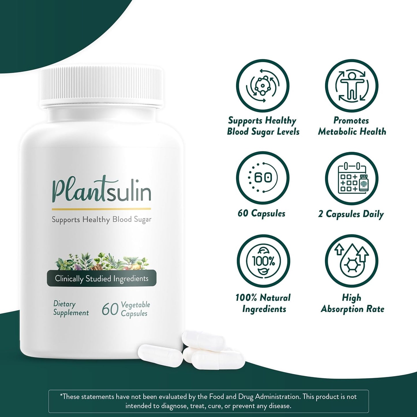 Herbal Blood Sugar Support Supplement with 11 Plant Extracts for Metabolic Health - 180 Capsules