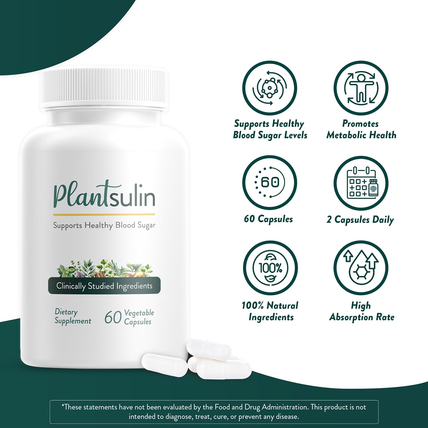 Herbal Blood Sugar Support Supplement with 11 Plant Extracts for Metabolic Health - 180 Capsules