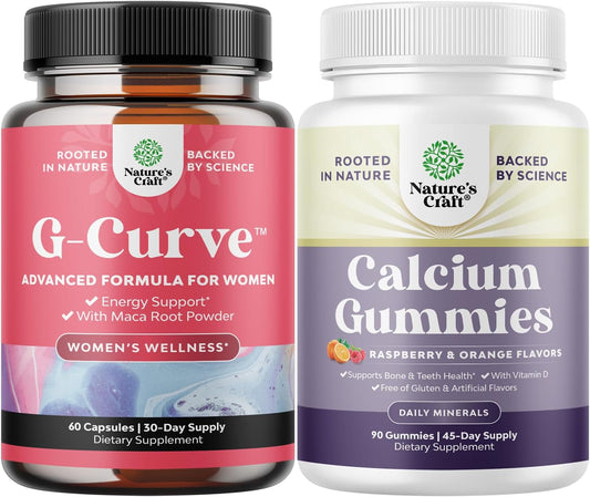 Herbal Butt and Breast Enhancement Pills Bundle for Women - Supports Body Sculpting Curves with High Absorption Calcium Gummies and Vitamin D3 for Bone Health and Immunity