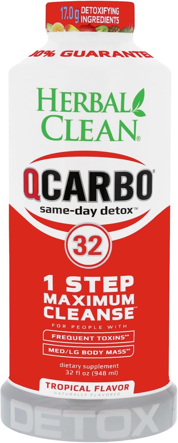 Herbal Clean QCarbo32 Premium Detox Drink - Tropical Flavor, 32oz - Same-Day Results