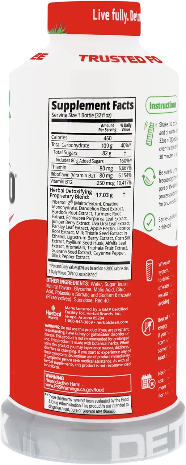 Herbal Clean QCarbo32 Premium Detox Drink - Tropical Flavor, 32oz - Same-Day Results