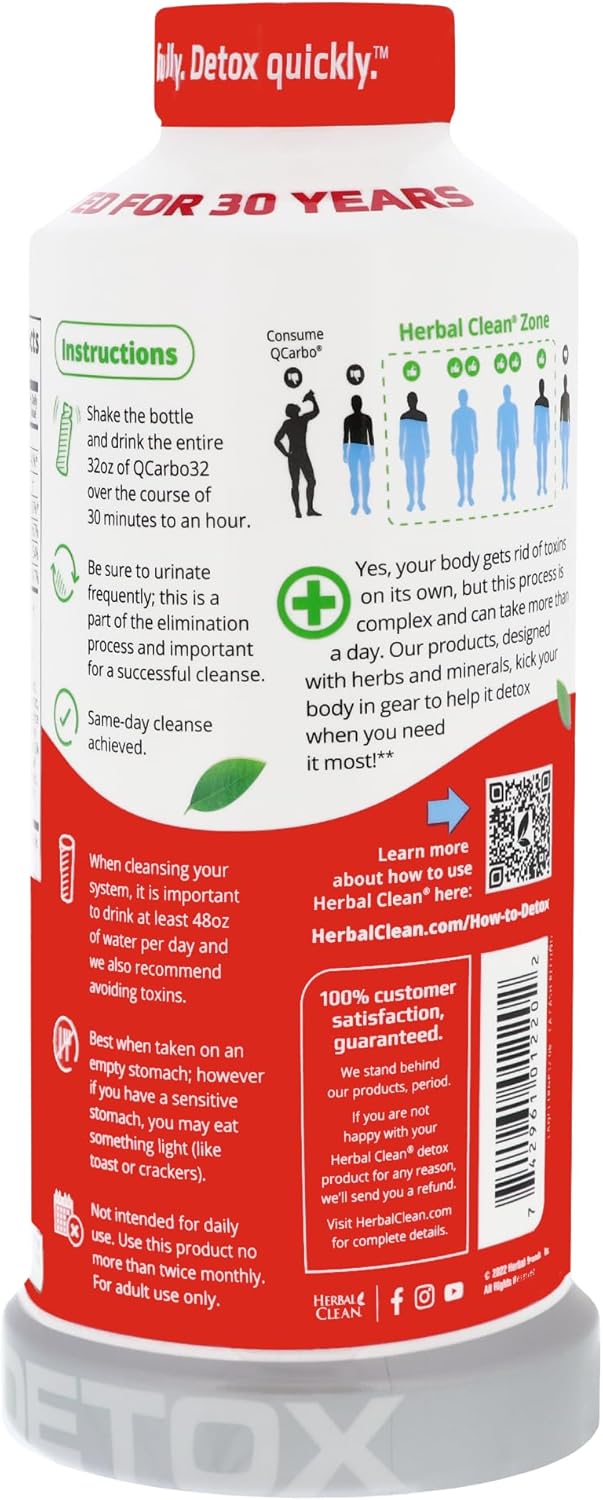 Herbal Clean QCarbo32 Premium Detox Drink - Tropical Flavor, 32oz - Same-Day Results