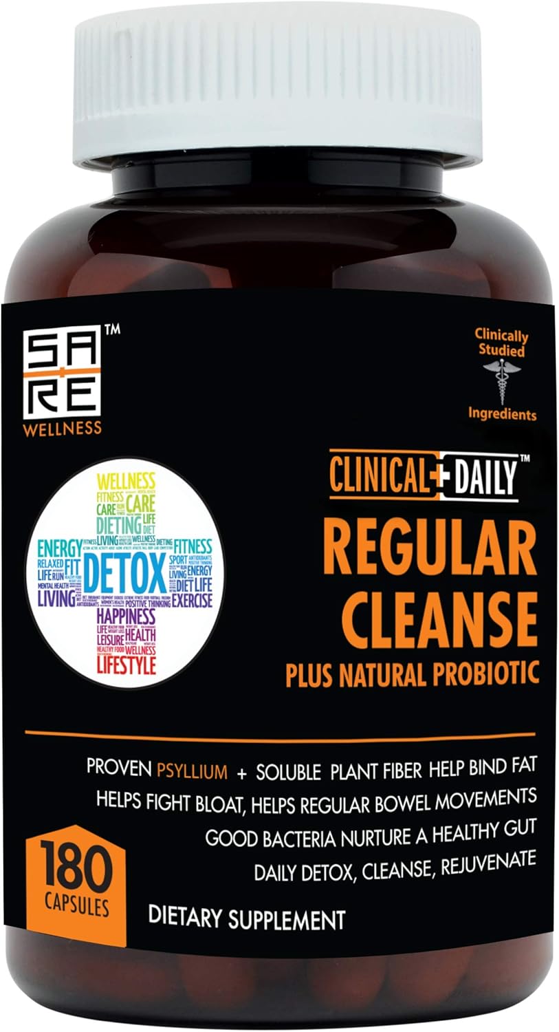 Herbal Colon Cleanse & Gut Detox Supplement with Probiotics - Natural Daily Cleanse for Energy & Relief from Constipation - Psyllium Husk Capsules - 180 Count