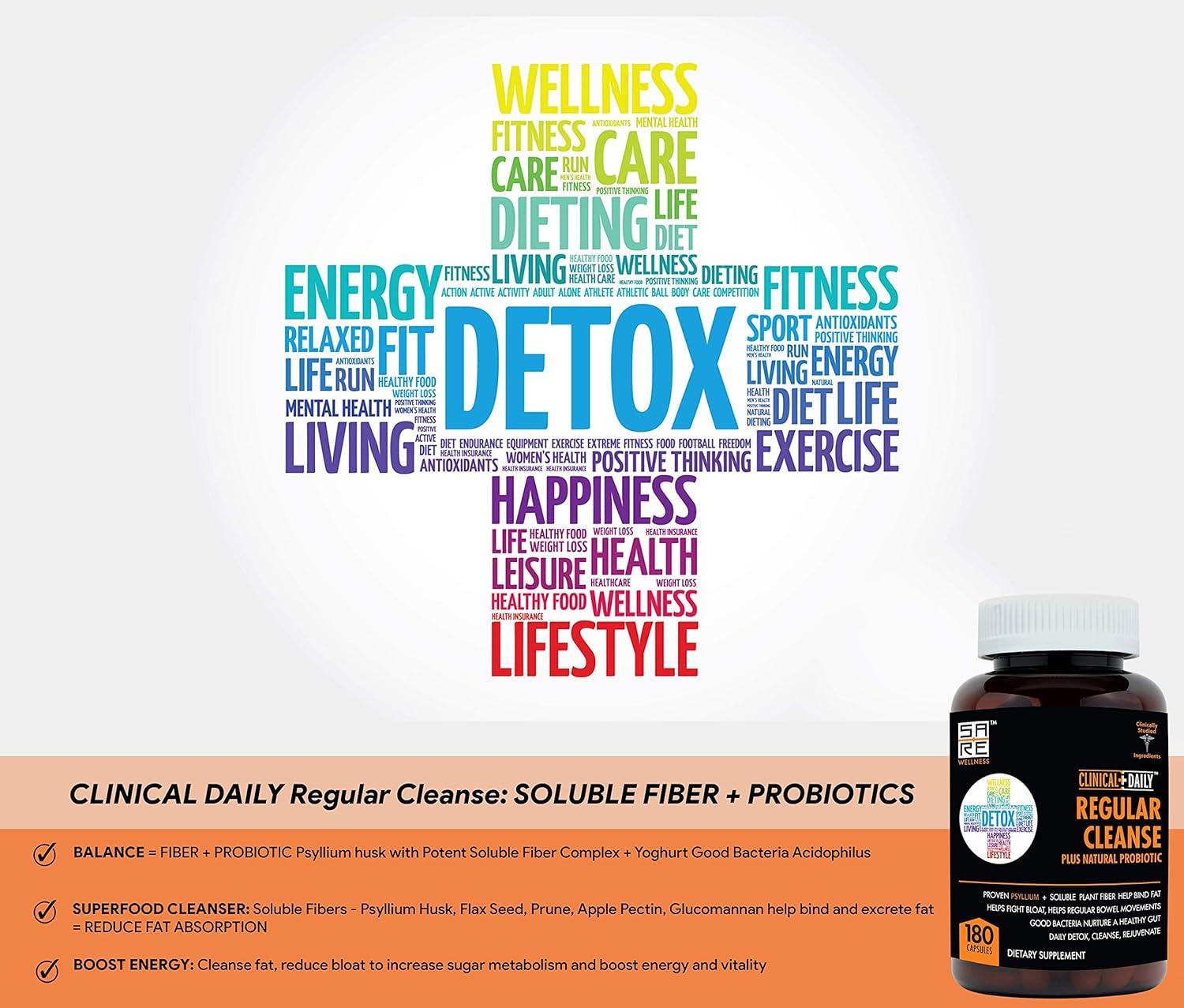 Herbal Colon Cleanse & Gut Detox Supplement with Probiotics - Natural Daily Cleanse for Energy & Relief from Constipation - Psyllium Husk Capsules - 180 Count