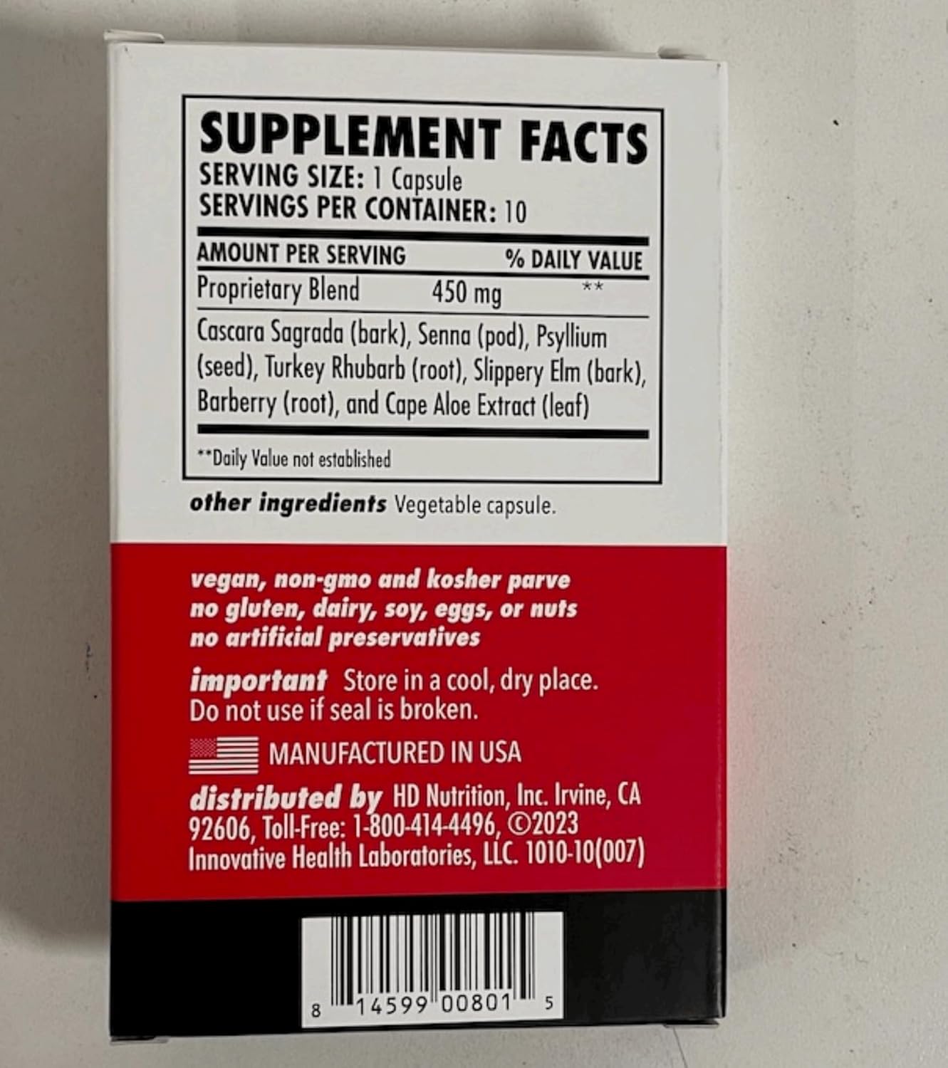 Herbal Colon Cleanse Supplement for Digestive Health & Regularity - Natural Detox & Gut Flush - 10 Veggie Capsules