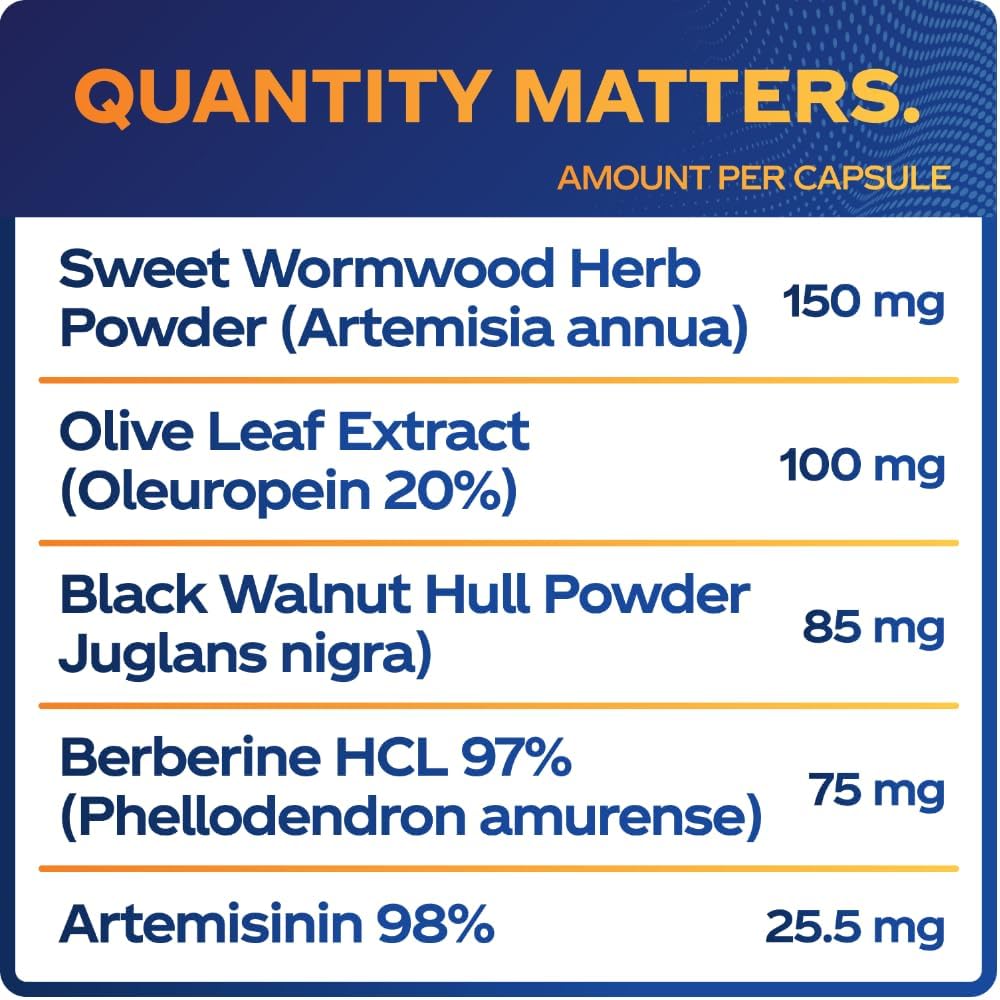 Herbal Digestive Cleanse Supplement with Wormwood, Berberine, Black Walnut, Artemisinin, Olive Leaf - 90 Veg Caps for Humans