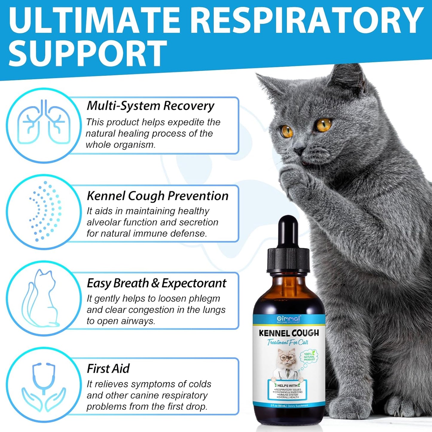 Herbal Drops for Cats with Kennel Cough Relief - Chicken Flavor, 2 Fl oz - Pet Health Supplies for Cat Cough Care