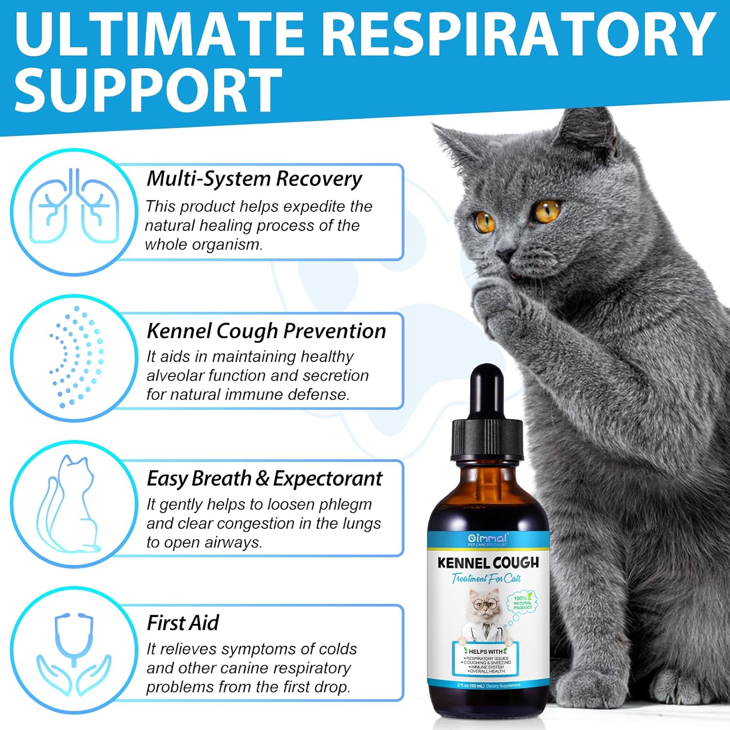 Herbal Drops for Cats with Kennel Cough Relief - Chicken Flavor, 2 Fl oz - Pet Health Supplies for Cat Cough Care