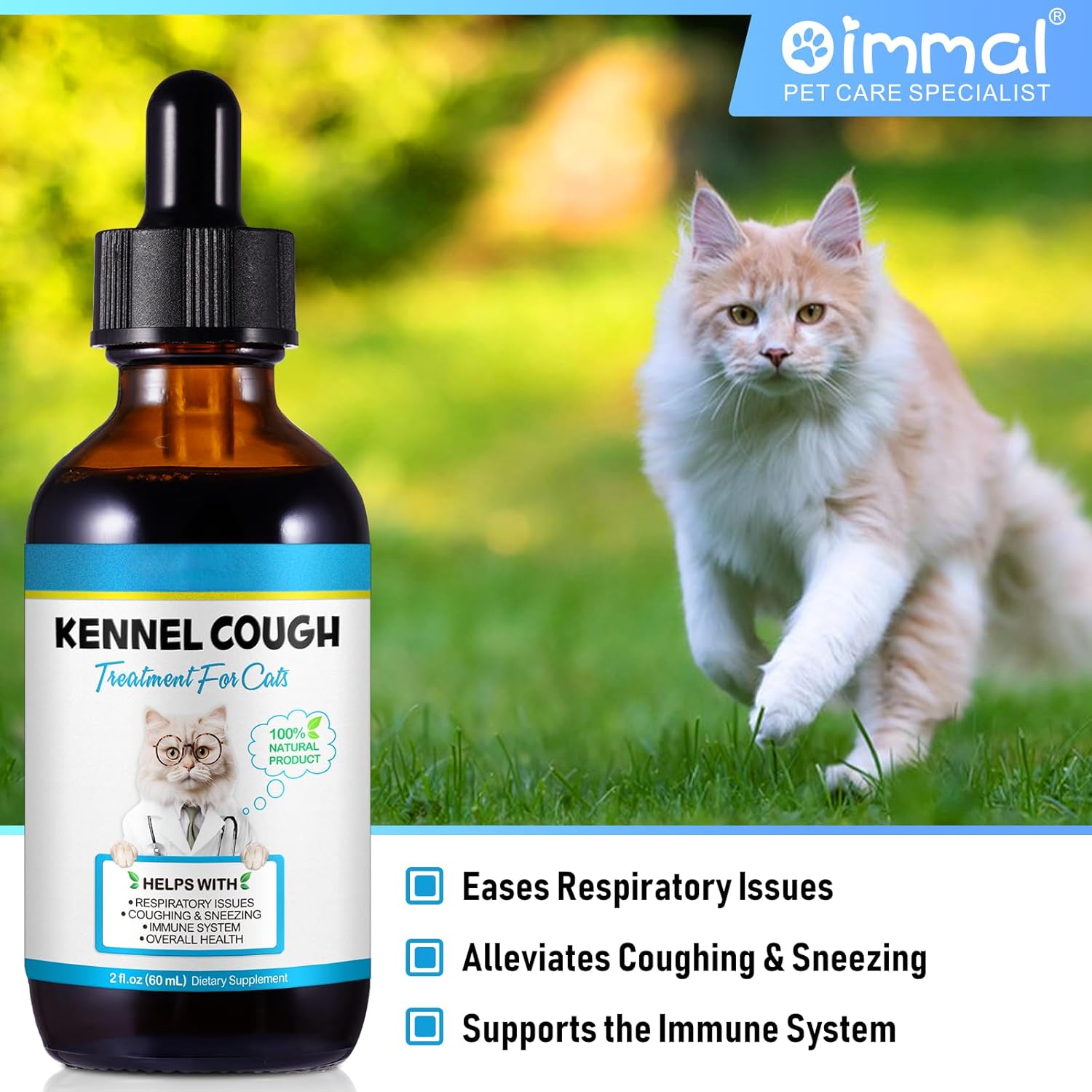 Herbal Drops for Cats with Kennel Cough Relief - Chicken Flavor, 2 Fl oz - Pet Health Supplies for Cat Cough Care