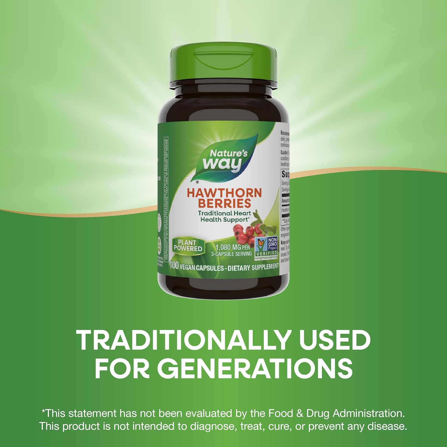 Herbal Hawthorn Berries Vegan Capsules for Heart Health Support - 100 Count