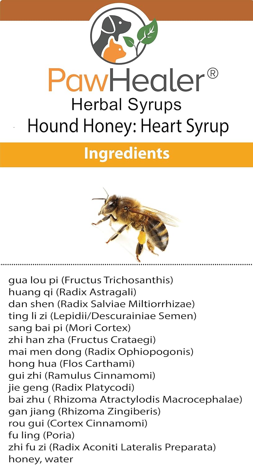 Herbal Heart Syrup for Dogs - 5 fl oz - Cough Suppressant & Remedy for Gagging/Wheezing - PawHealer® Hound Honey