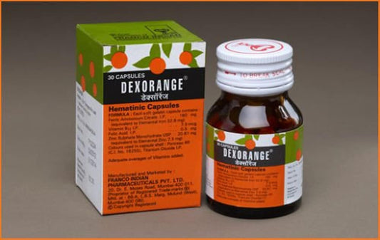 Herbal Hematinic Capsules for Anemia, Weakness, Ulcer, Piles - Dexorange 30 Capsules