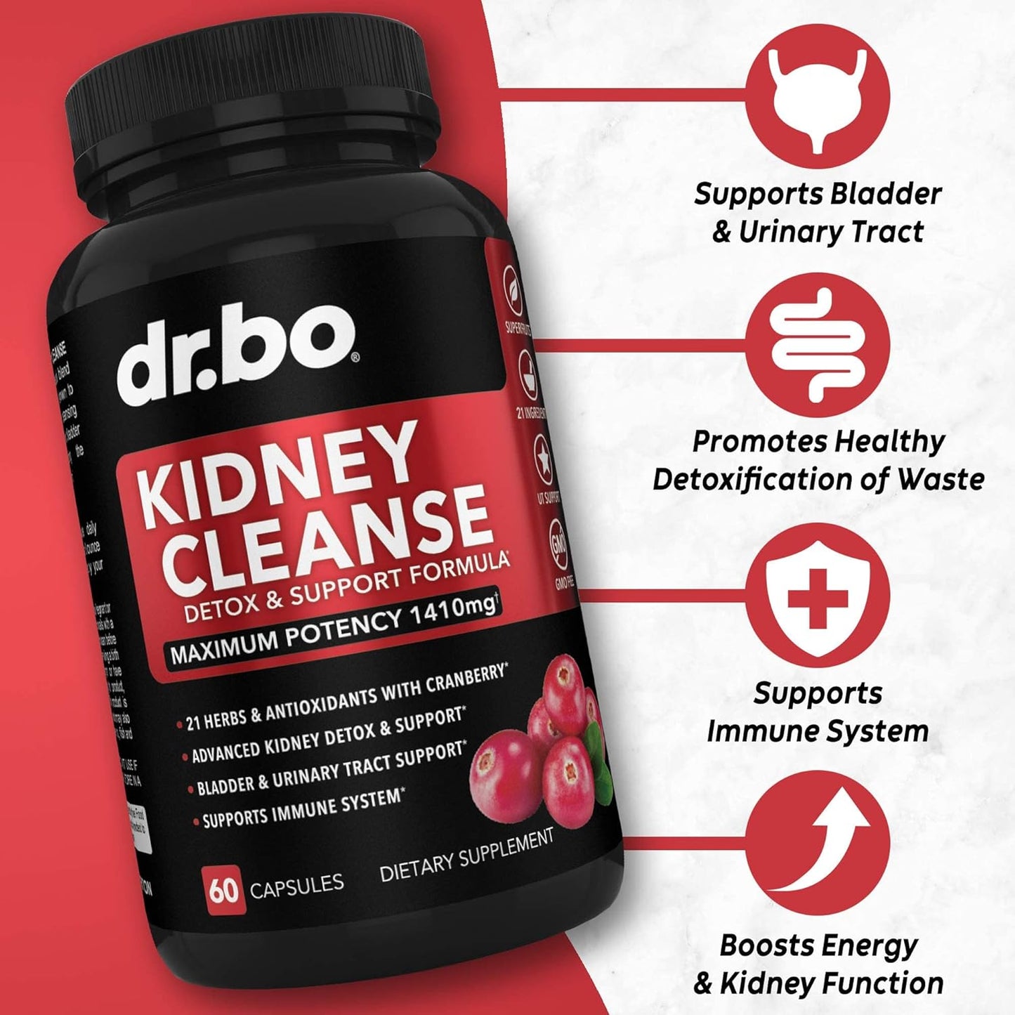Herbal Kidney Liver Cleanse Detox Support Supplement for Urinary Tract Health - Cranberry Capsules & Milk Thistle Dandelion Formula