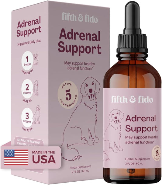 Herbal Liquid Drops for Dogs - Adrenal Support Supplement with 5 Active Ingredients - Promotes Healthy Adrenal Function - 4 fl oz