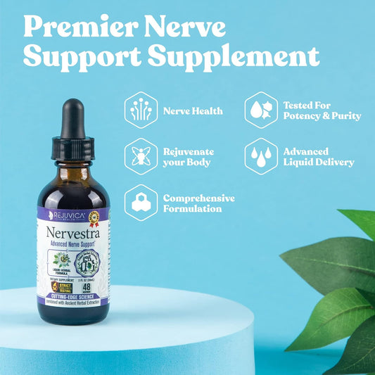 Herbal Liquid Nerve Health Supplement with Turmeric, White Willow Bark, B-Vitamins, and More - Fast-Absorbing Formula by Rejuvica Health