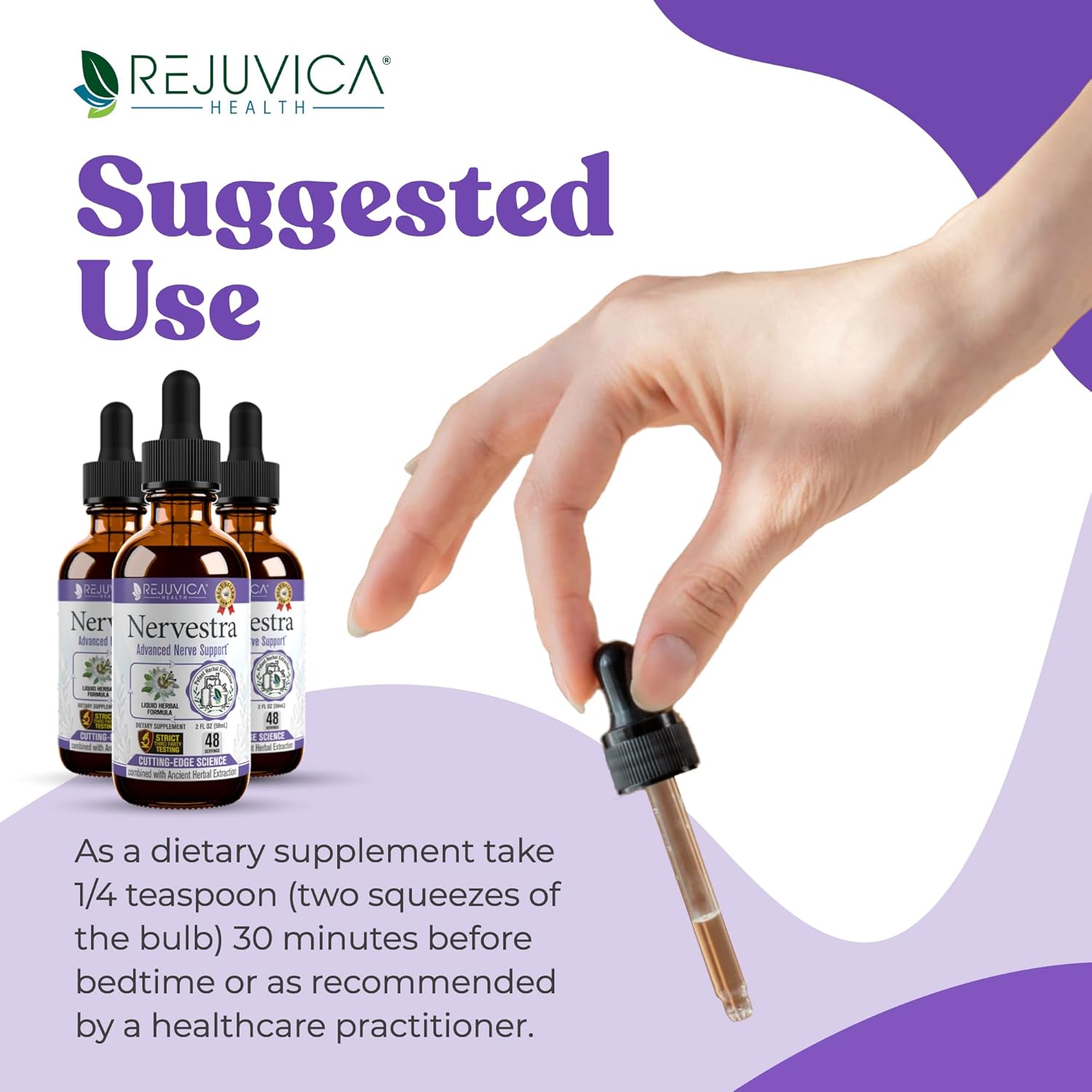 Herbal Liquid Nerve Health Supplement with Turmeric, White Willow Bark, B-Vitamins, and More - Fast-Absorbing Formula by Rejuvica Health
