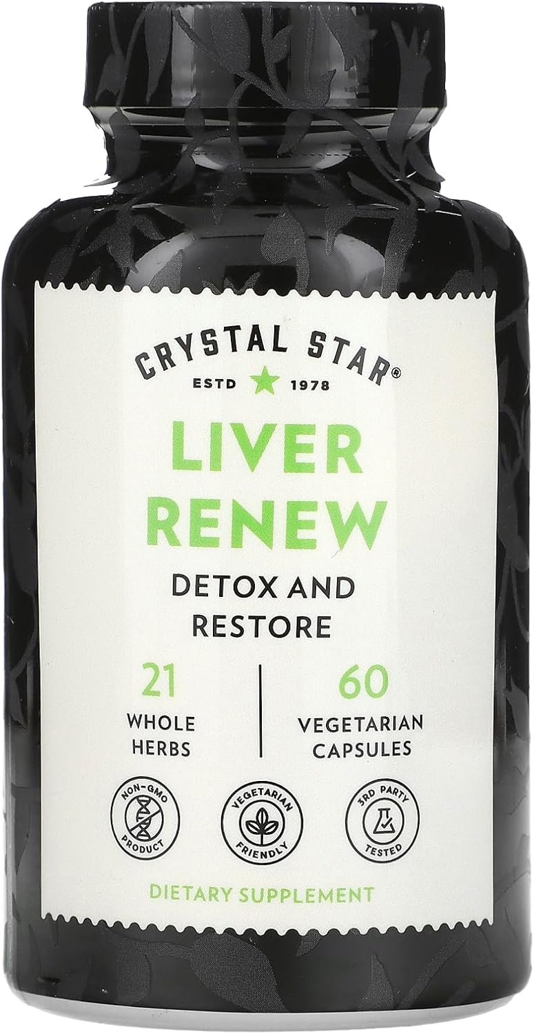 Herbal Liver Cleanse Supplement - Crystal Star Liver Renew Capsules with Milk Thistle for Normal Liver Function & Toxin Release, Non-GMO - 60 Count
